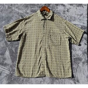 Gramicci Shirt Mens Med Yellow Black Check Textured Cotton Oversized Button Up